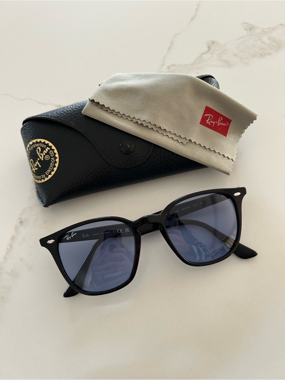 Ray-Ban Black Frames with Blue Tint Lenses